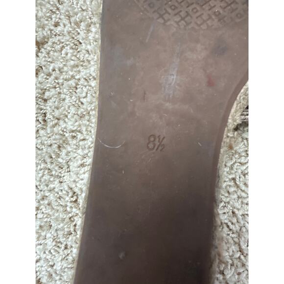 Tory Burch Bronze Leather Thatched Platform Wedge Sandals Size 8.5 - Picture 10 of 10